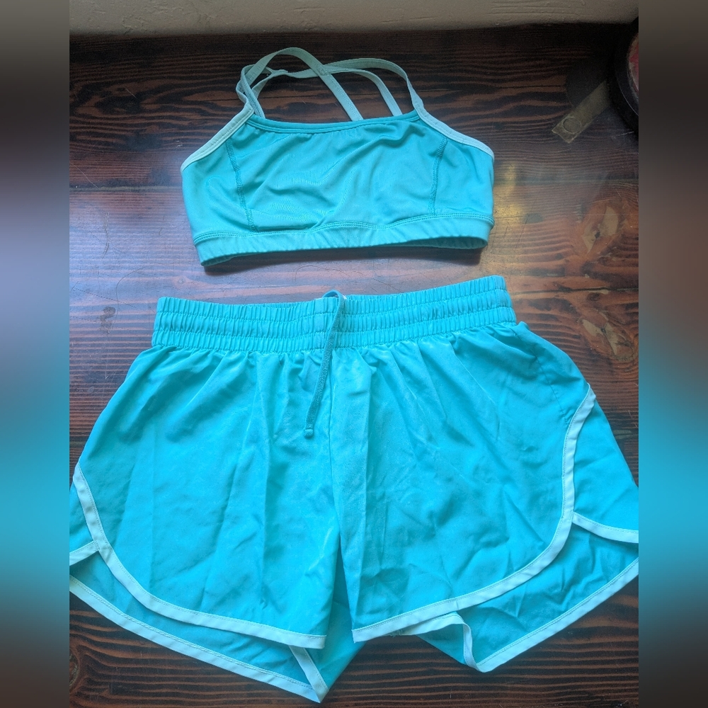 Athletic Works Teal Activewear Set – Sports Bra & Running Shorts